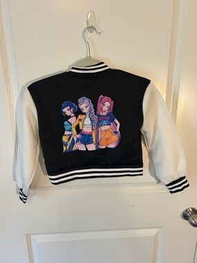 Kids Black & White Varsity K-pop demon hunters Jacket